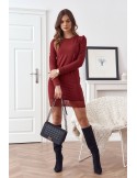 Fitted dress with basic lace, burgundy FG564 - Online store - Boutique